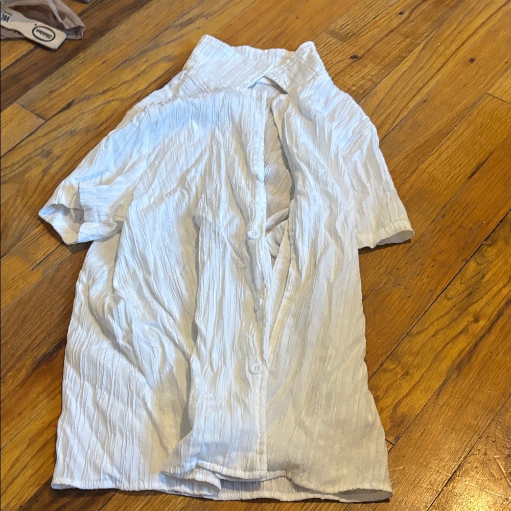 SHEIN Textured White Casual Button Down Shirt